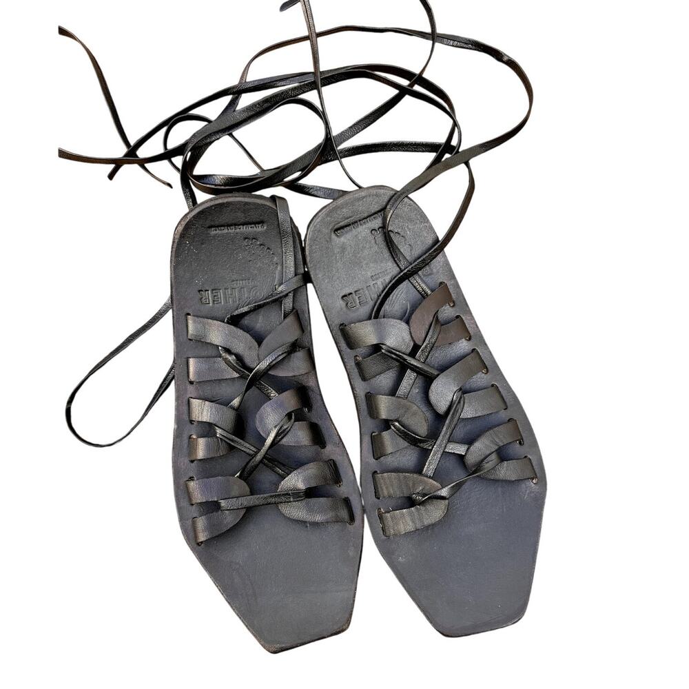 Brother Vellies | Black Leather Lace-Up Gladiator Sandals Made in Kenya Sz 6